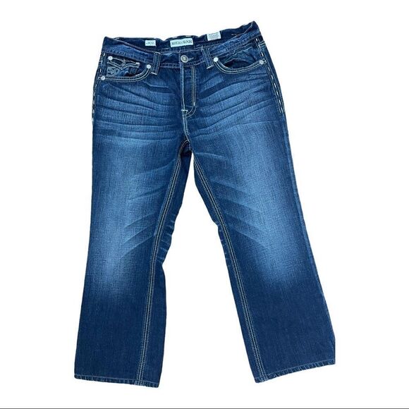 Mek Markham Jeans Straight For Dark Wash Mens Size 32X28 Hemmed Button Fly - Picture 1 of 9